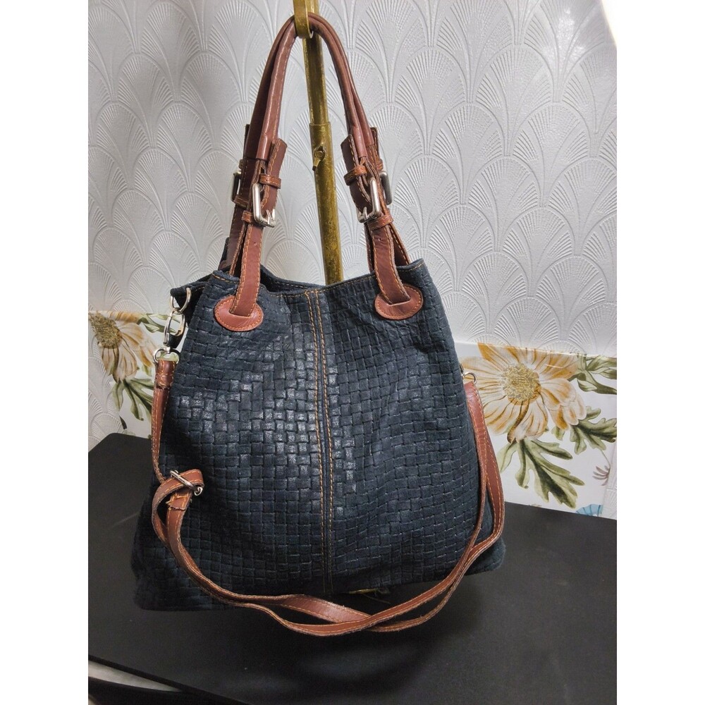 Slouchy tote Leather/suede basket weave italian made bag